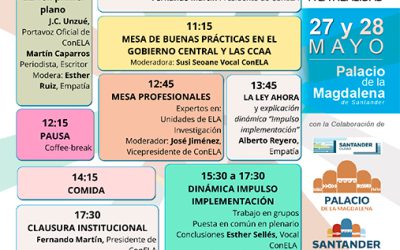 Programación detallada de “UNIDOS POR LA ELA: DE LA LEY A LA REALIDAD” . 27 y 28 de Mayo en el Palacio de la Magdalena de Santander